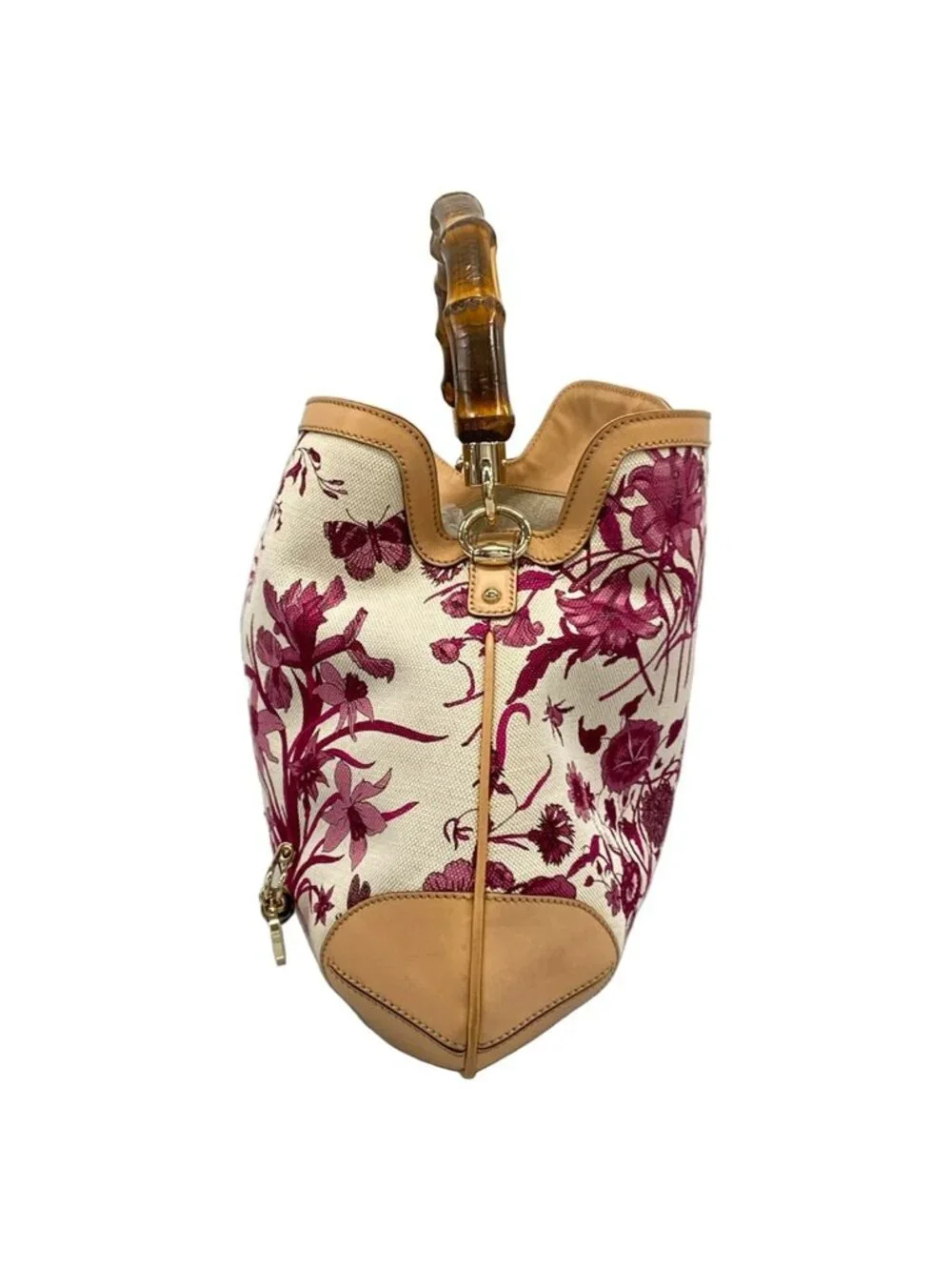 Gucci Handbag Flora Bamboo Bordeaux Ivory Beige Leather - Picture 4 of 15